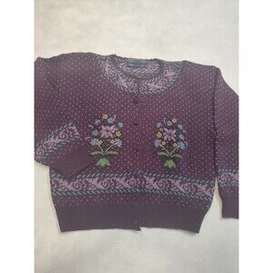 Herman Geist Hand Embroidered Cardigan Sweater Cottagecore Large Button Up Wool